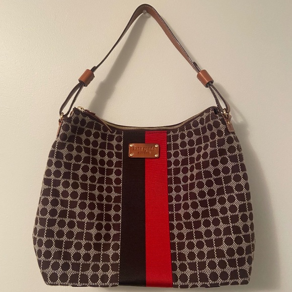 VTG Y2K KATE SPADE MONOGRAM STRIPED HOBO SHOULDER CANVAS OFFICE BAG - Picture 1 of 10